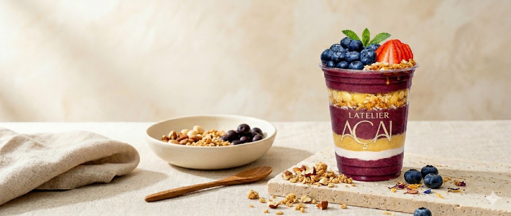 Gobelet açaï L'Atelier Açaï en couches, logo sur le verre — Namur